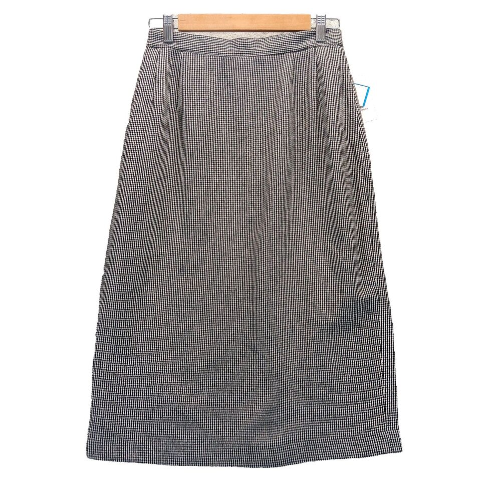 Joan Leslie Women Sz 8 Wool Blend Pencil Skirt Black White Lined Professional